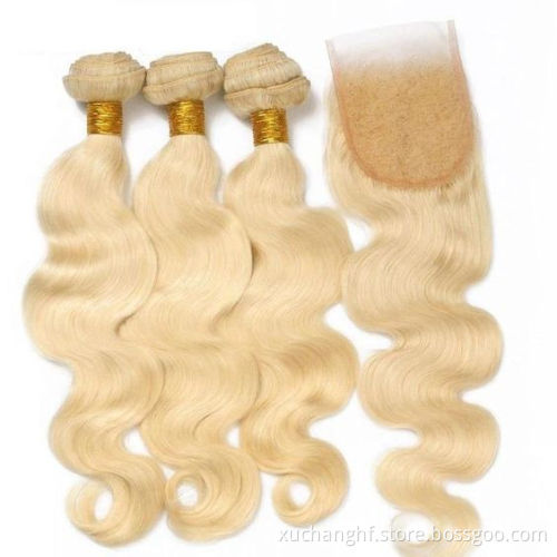 613 Blonde Virgin Human Hair Bundles With Closure, 613 hair color blonde Bundles With Frontal wholesale
